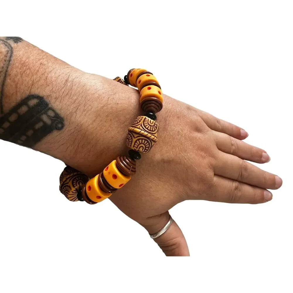 Yellow Beaded Tribal Style Stretch Bracelet
